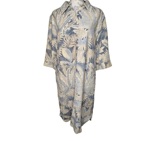Soft Surroundings Medium Flora Linen Blend Shirt Dress Tropical Muted Palm Vacay - Picture 1 of 5